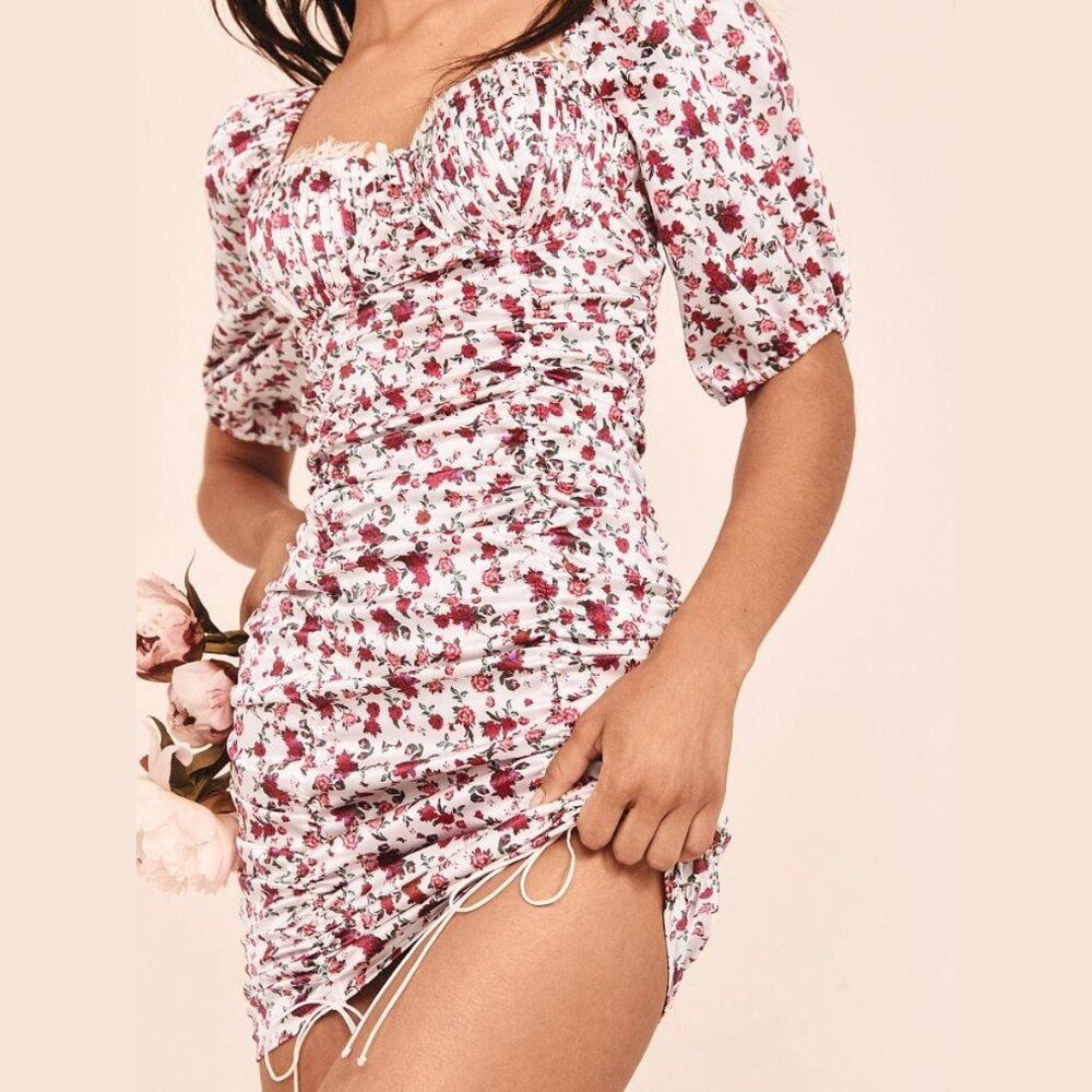 FOR LOVE & LEMONS Melrose Silky Floral Bustier Coquette Mini Dress – Size S